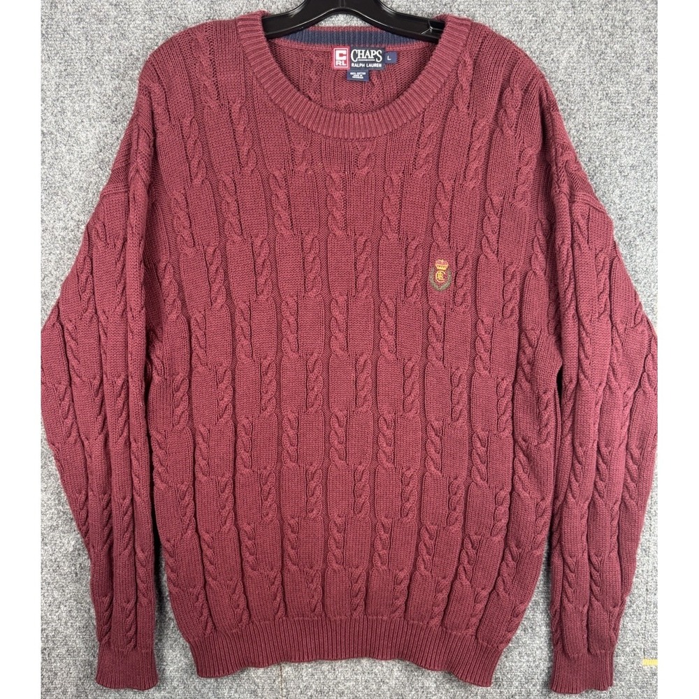 Vintage Chaps Ralph Lauren Cable Knit Jumper 90s  Men's L Heavyweight Burgundy